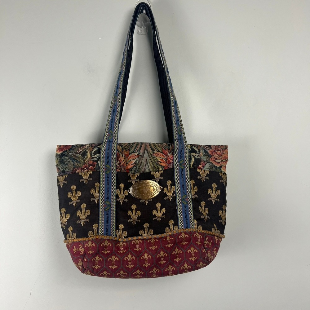 MacKenzie-Childs Aurora Tapestry Tote Bag Fleur-de-lis Floral Signature Handles